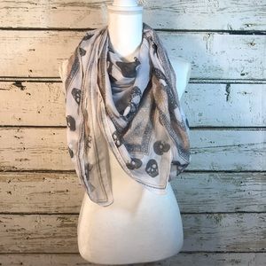 White and Tan Infinity Scarf with Skulls